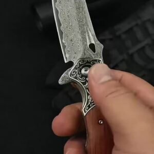 Wood Shadow Damascus Folding Knife