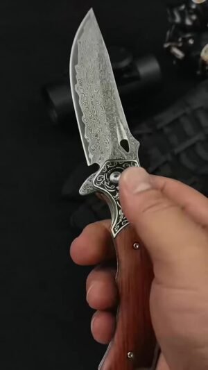 Wood Shadow Damascus Folding Knife