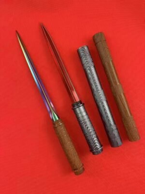 Wood Grain Feather Pattern Water Pipe Triangular Fixed Blade Knife