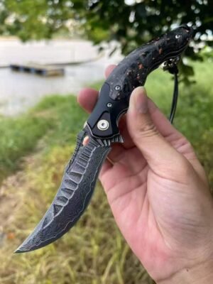 Abyss Damascus Quick-Opening Folding Knife