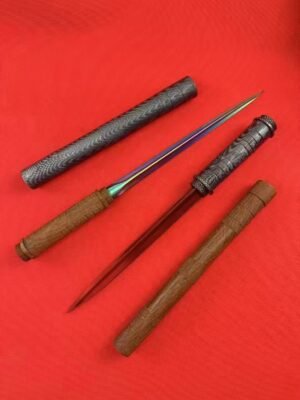 Wood Grain Feather Pattern Water Pipe Triangular Fixed Blade Knife
