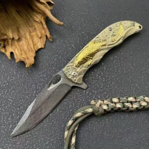 Koi Damascus Mini Folding Knife